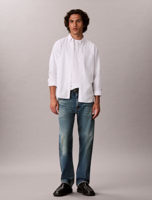 white oxford stripe button-down shirt for men calvin klein jeans