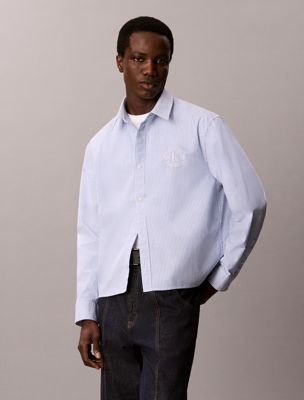 chemise oxford relaxed et courte à rayures blue pour hommes 
