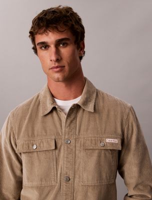 brown relaxed corduroy shirt jacket for men calvin klein jeans