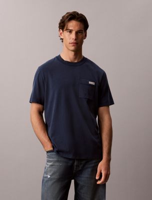blue washed cotton pocket t-shirt for men calvin klein jeans