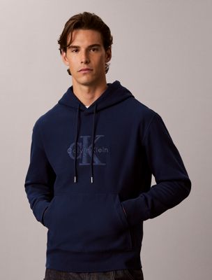 blue premium terry denim logo hoodie for men calvin klein jeans