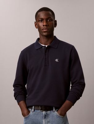 blue cotton terry polo sweatshirt for men 