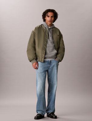 grey cotton fleece varsity logo hoodie for men 