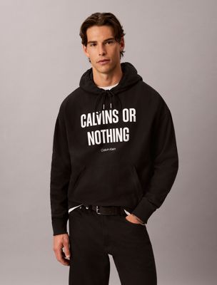 black relaxed calvins or nothing graphic hoodie for men calvin klein jeans