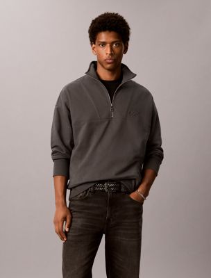 sudadera holgada con cremallero de un cuarto con imagen con logo blue de hombres calvin klein jeans