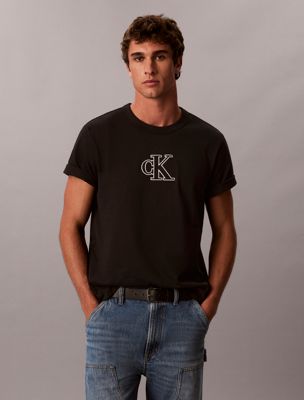 black heavy jersey logo appliqué t-shirt for men calvin klein jeans