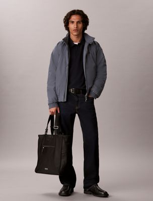 blue polo z długim rękawem w piki bawełnianej dla mężczyźni - calvin klein jeans