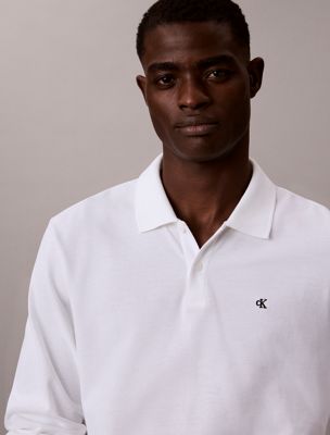 white cotton piqué long sleeve polo shirt for men calvin klein jeans