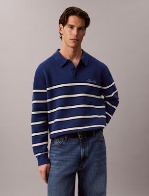 blue gestreepte katoenen polotrui voor heren - calvin klein jeans