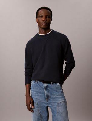 blue merino wool crew neck jumper for men calvin klein jeans