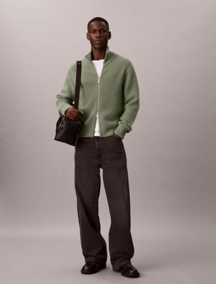 green relaxed wool cotton zip cardigan for men calvin klein jeans