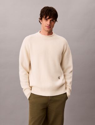 beige relaxed wool jumper for men calvin klein jeans
