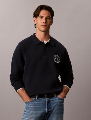 blue katoengebreide varsity polotrui voor heren - calvin klein jeans