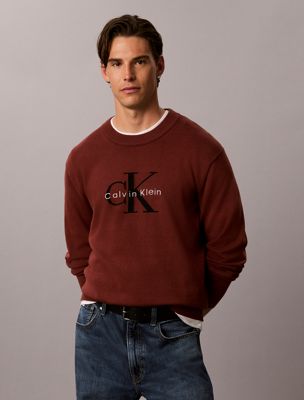 brown relaxed cotton monologo graphic jumper for men calvin klein jeans