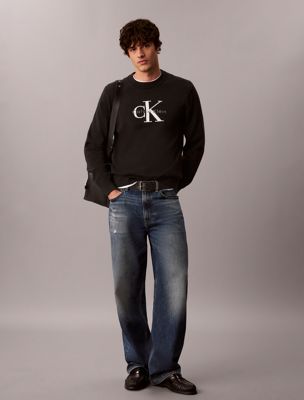 black relaxte katoenen trui met monologo voor heren - calvin klein jeans