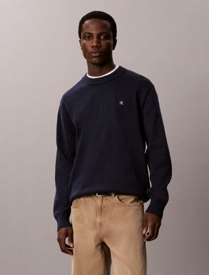 blue klassieke katoenen trui met monogram voor heren - calvin klein jeans