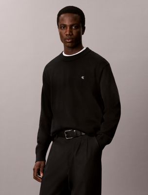 black klassieke katoenen trui met monogram voor heren - calvin klein jeans