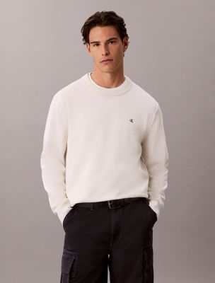 beige klassieke katoenen trui met monogram voor heren - calvin klein jeans