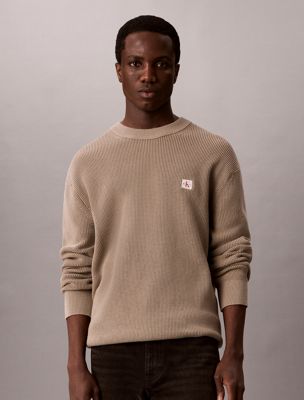 brown woven monologo crewneck sweater for men calvin klein jeans