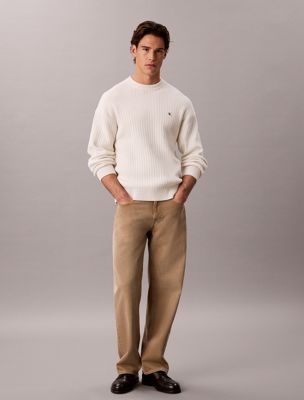 white trui van ribkatoen voor heren - calvin klein jeans