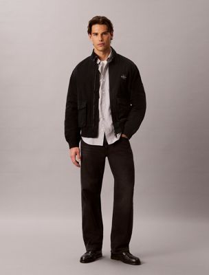 black cotton canvas harrington jacket for men 