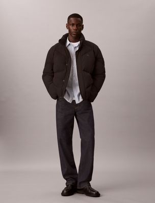 black relaxed quilted down puffer jacket for men calvin klein jeans