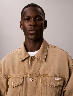 brown 90s denim trucker jacket for men calvin klein jeans