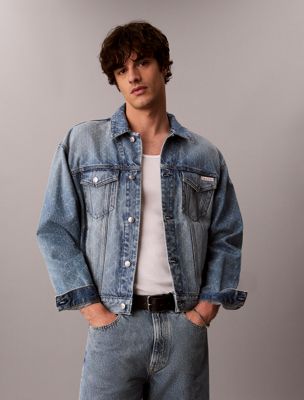 giacca trucker in denim con logo anni '90 blue da uomini calvin klein jeans