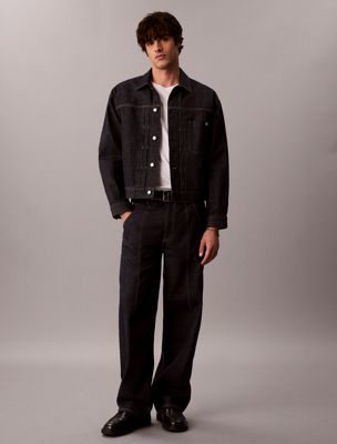 blue pleated denim trucker jacket for men calvin klein jeans