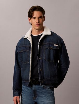 giubbotto di jeans sherpa in stile anni '90 blue da uomini calvin klein jeans