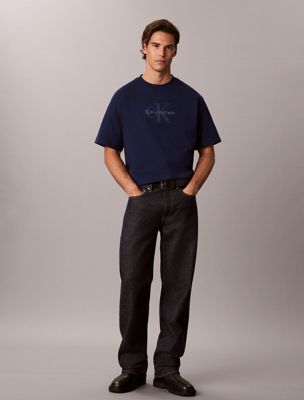 blue relaxed logo appliqué t-shirt for men calvin klein jeans