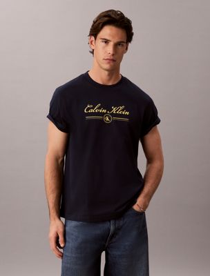 blue script logo t-shirt for men calvin klein jeans