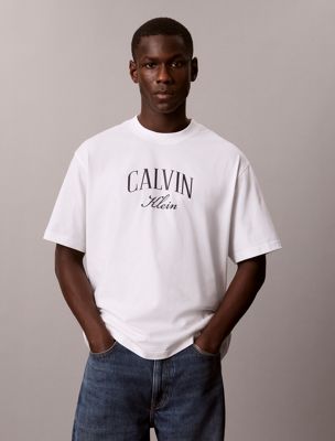 white relaxed arched logo t-shirt for men 