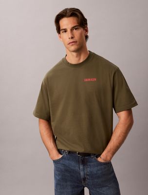 green relaxed calvins or nothing graphic t-shirt for men calvin klein jeans