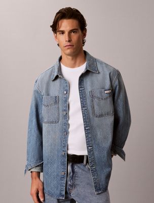blue 90s relaxed logo denim overshirt for men calvin klein jeans