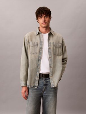 blue 90s denim overshirt for men calvin klein jeans