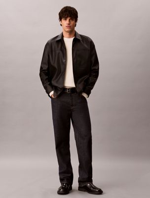 black relaxed faux leather overshirt for men calvin klein jeans