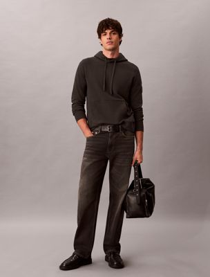 black cotton terry badge hoodie for men calvin klein jeans