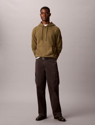 green cotton terry badge hoodie for men calvin klein jeans