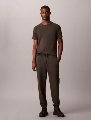black cotton terry cargo joggers for men 