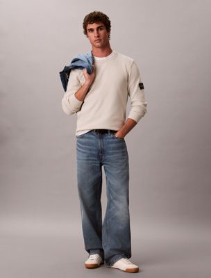 beige long sleeve waffle t-shirt for men calvin klein jeans