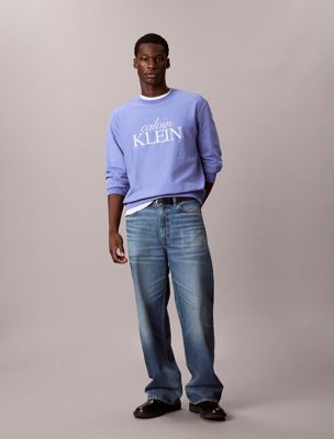 purple premium cotton terry logo sweatshirt for men calvin klein jeans