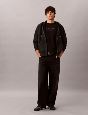 black premium terry relaxed zip hoodie for men calvin klein jeans