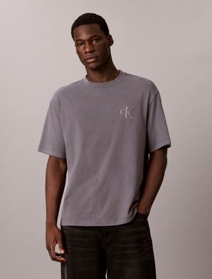 grey relaxed cotton monogram t-shirt for men calvin klein jeans