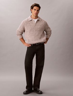 beige merino wool marl knit polo jumper for men calvin klein jeans