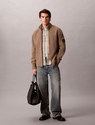 brown soft chenille knit zip cardigan for men calvin klein jeans