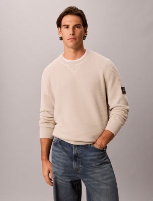 grey textured rib cotton jumper for men calvin klein jeans