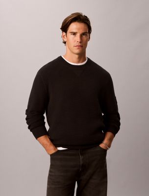 black textured rib cotton jumper for men calvin klein jeans