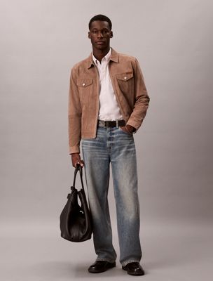 brown suede leather zip jacket for men calvin klein jeans