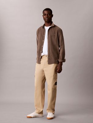 beige comfort cotton relaxed cargo pants for men calvin klein jeans
